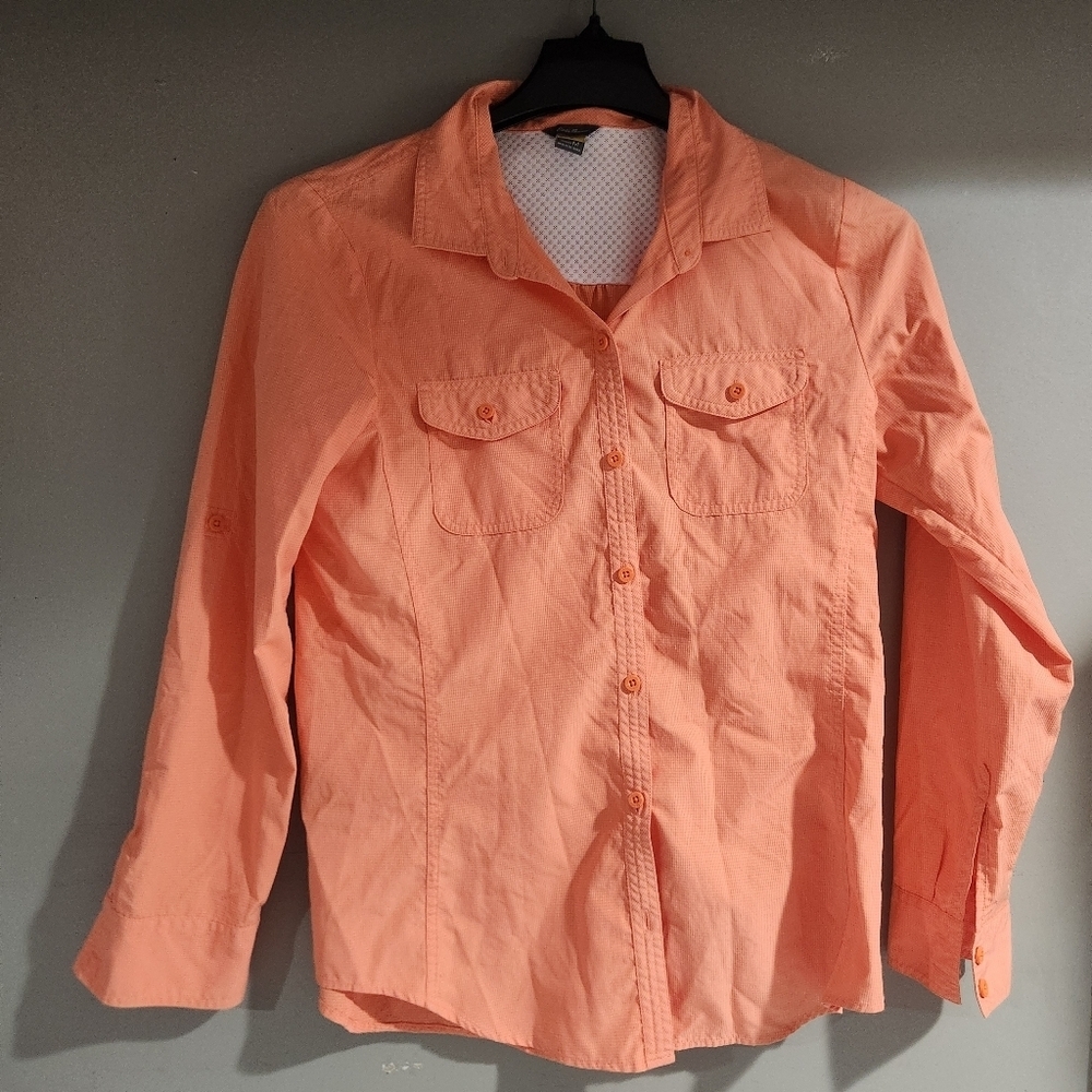 Eddie Bauer Mountain Ripstop long sleeve button down shirt women’s Medium Orange